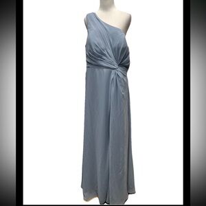 Azazie Brooke A Line One Shoulder Chiffon Bridesmaid Dress Dusty Blue US 14